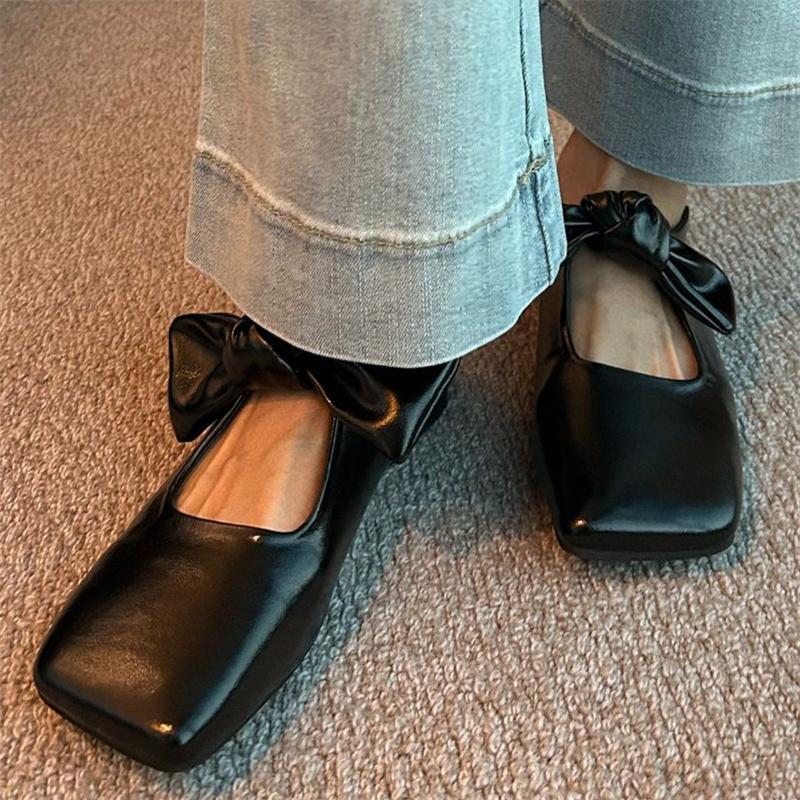 IPPEUM Women's Leather Ballet Flats with Bow Comfortable Classic Shoes in Brown Black Mary Janes