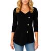 Women's Solid Color Button V-neck Long Sleeved Pullover Top