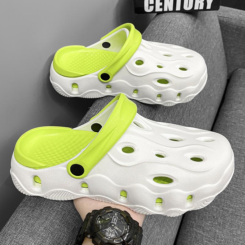 

Men s contrasting color hole shoes thick sole non-slip soft elastic wear-resistant fashion simple leisure outdoor beach 38-39