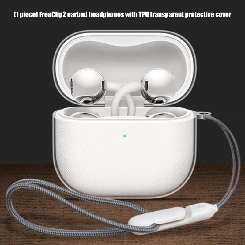 Clear Soft TPU Cover For FreeClip 2 Wireless Headphones Case Shockproof Shell Durability Case With Carry Lanyard