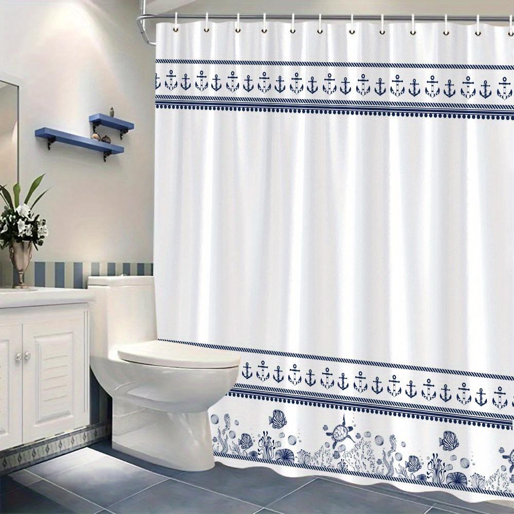 Tonnika Chen Blue/White Nautical Anchor Shower Curtain And Sea Theme Design Waterproof Bath Curtain Coastal Bathroom Decor Home Accessory