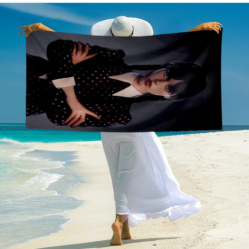 Ultra-Soft Beach Towel with Wednesday Theme,Ideal for Pool - Camping, Diving - Perfect Travel Essential, Vibrant Beach Towel.