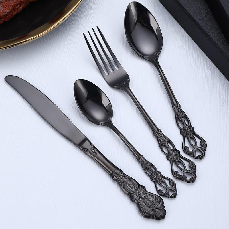 Luxury Spoon and Fork Set Stainless Steel Gold Cutlery Set Food Grade Upscale Royal Tableware European Steak Knife Kitchen Items