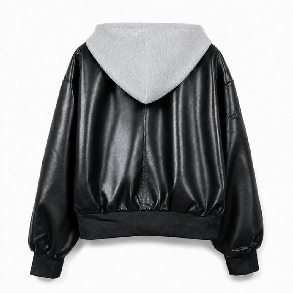 Ggpx New York Men S Gray Hooded Color Block Leather Jumper Gq8jp014f
