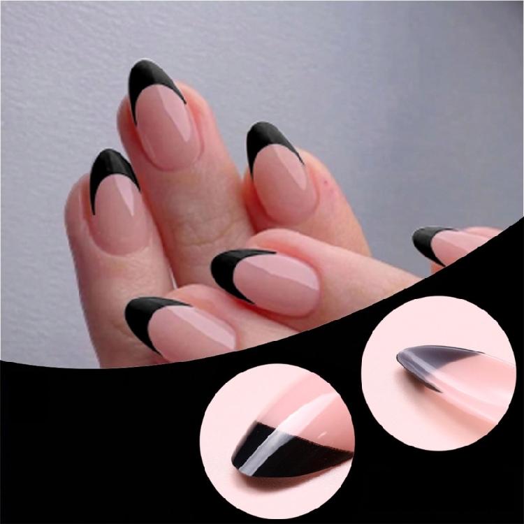120x/Box Black French Tip False Nails Simple Full Cover Stick On Nails Wearable Almond Press On Nails Manicures Suppliss