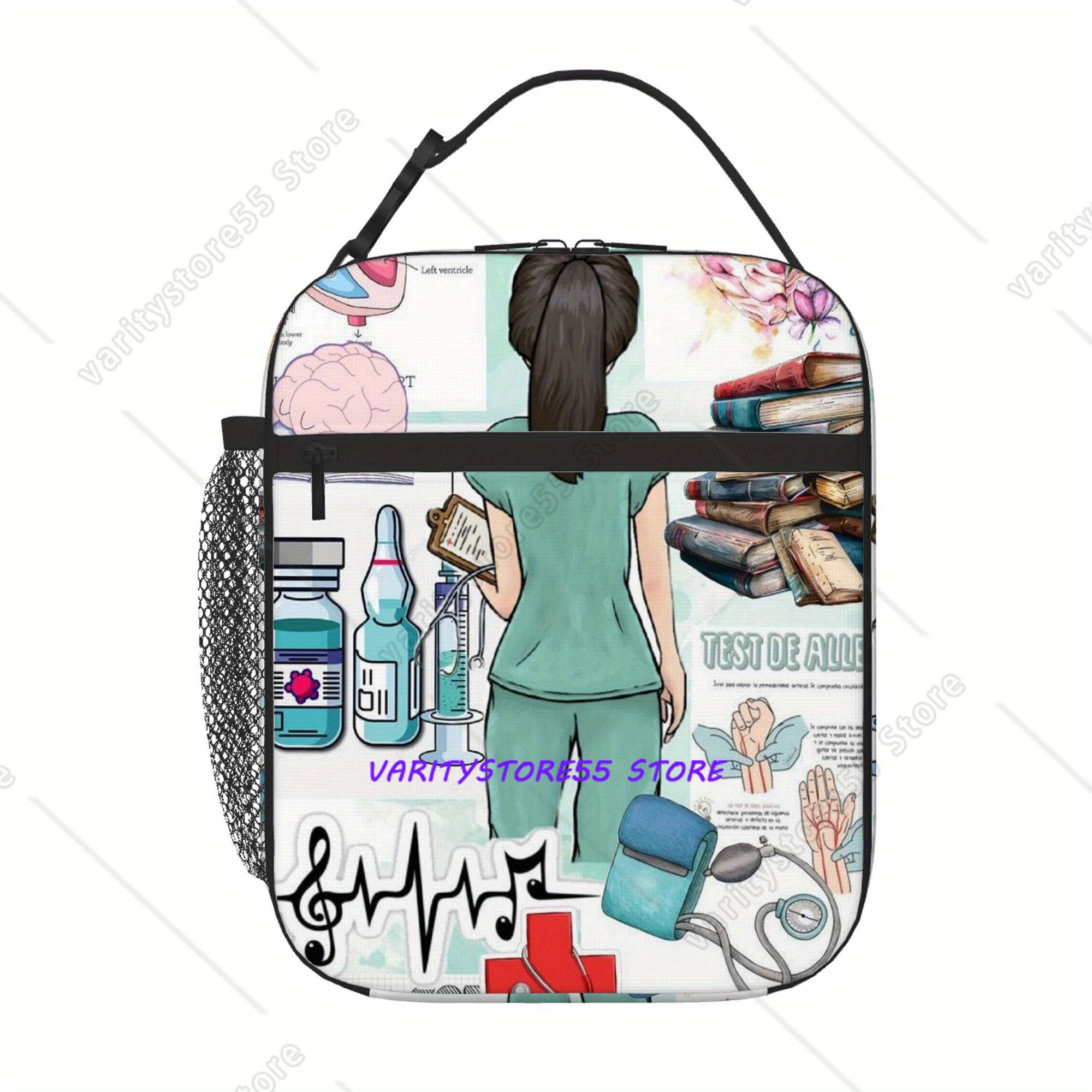 Nurse Surrounded by Medical Symbols Lunch Bag Portable Thermal Insulated Lunch Box for Storage Food Bags One Size
