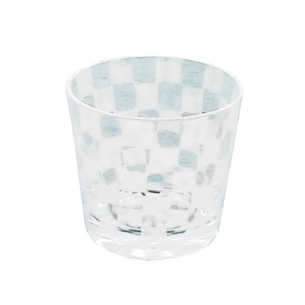 Hirota Glass Soba Choko (Chokko) - Taisho Roman Glass, Checkered Pattern, TR-33-1