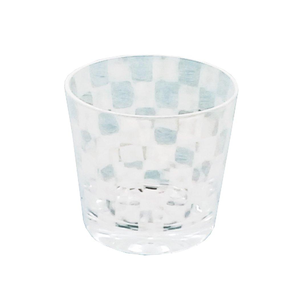 

Hirota Glass Soba Choko (Chokko) - Taisho Roman Glass, Checkered Pattern, TR-33-1