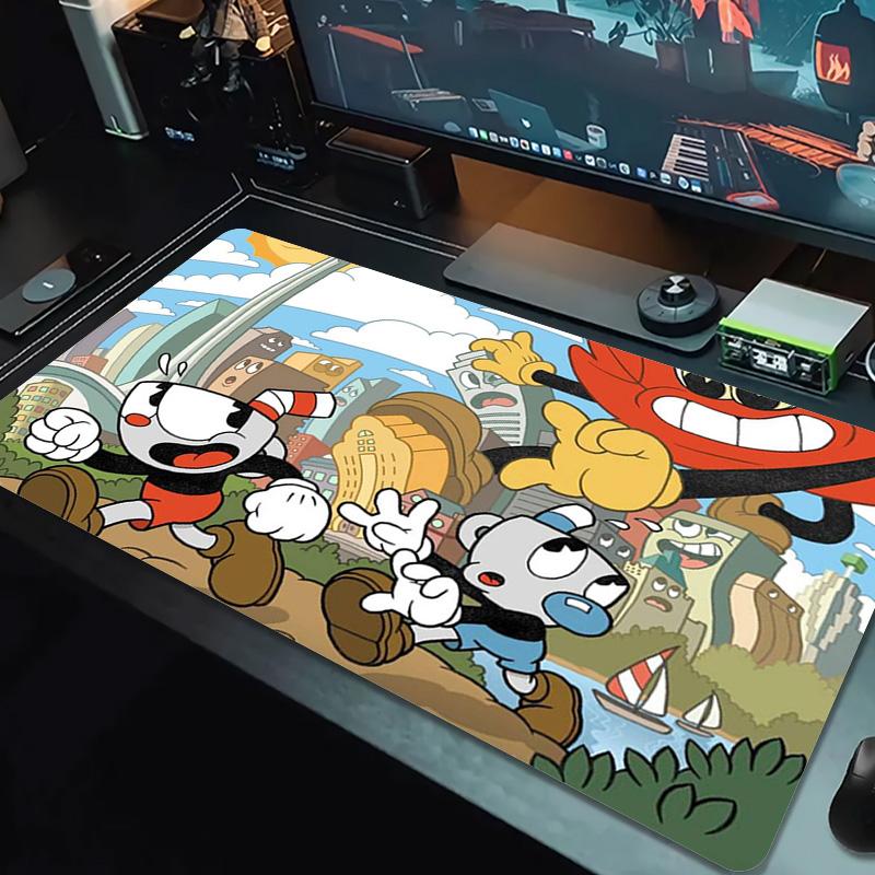 Tapis de souris couleur jeu Cuphead Grand coussin de table de jeu Antidérapant Ordinateur portable Tablette Grande souris XXL Tapis Mini PC Tapis de jeu Avec bordure verrouillée