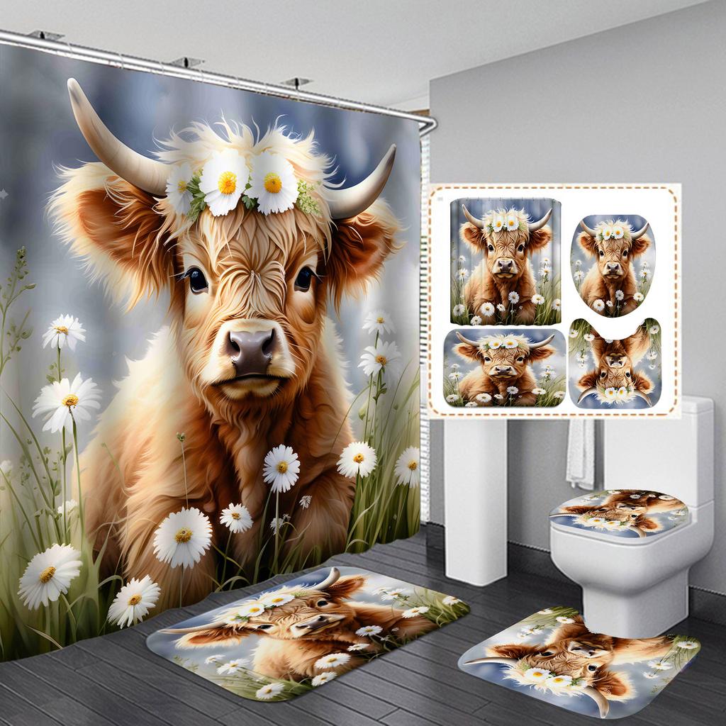 Printed Bathroom Shower Curtain Waterproof and Mildew-proof Shower Curtain Bathroom Dry and Wet Separation Shading Warm Shower Curtain