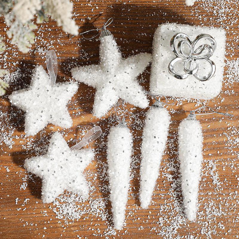 Christmas Tree Ornaments White Foam Stars Pentagram Icicle Gift Box Pendant Tree Hanging Decorations Shiny Festival Decors