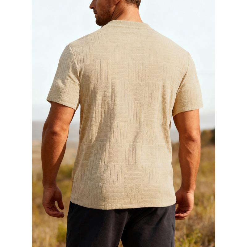 Men Geometric Textured Fabric Crew Neck Short Sleeve Casual Multiple Color Options T Shirt