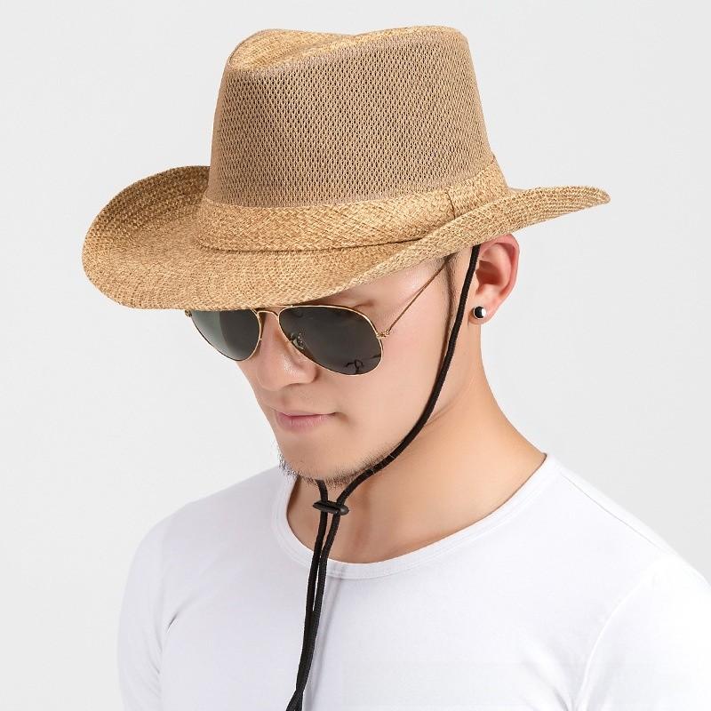 Cappello Solare Estivo Casual da Uomo con Ampia Tesa e Materiale in Paglia Traspirante per Pesca all'Aperto e Protezione Solare