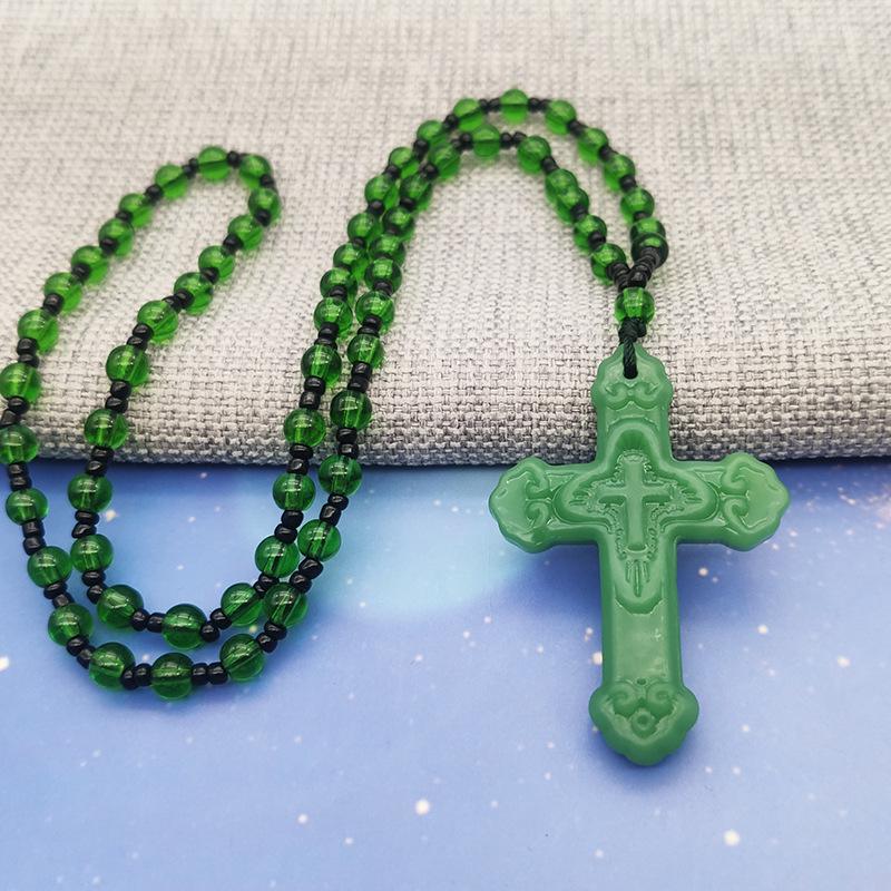 Unisex Green Jade Guanyin & Guan Yu Pendant Necklace – Imitation Chalcedony Buddha & Dragon Sweater Chain
