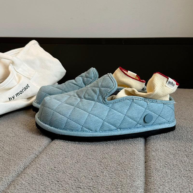 thick-soled denim women's new big head shoes women's cute round head ugly cute bread shoes women's half slippers