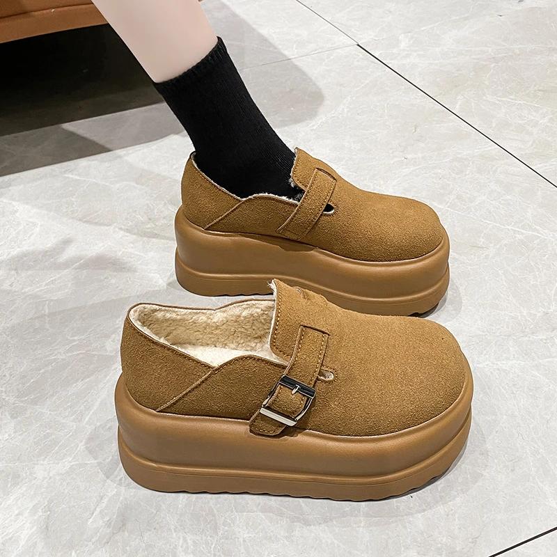 Fashion 7.5CM New Winter Warm Fluffy Sneakers Suede Leather High Platform Snow Shoes for Women Non Slip Plush Casual Chunky Shoes Woman