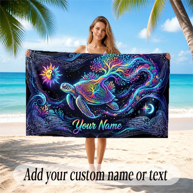 Fish Ocean Theme Beach Towel Personalized Custom Name & Text Soft Quick Dry Beach Towel for Swimming Travel