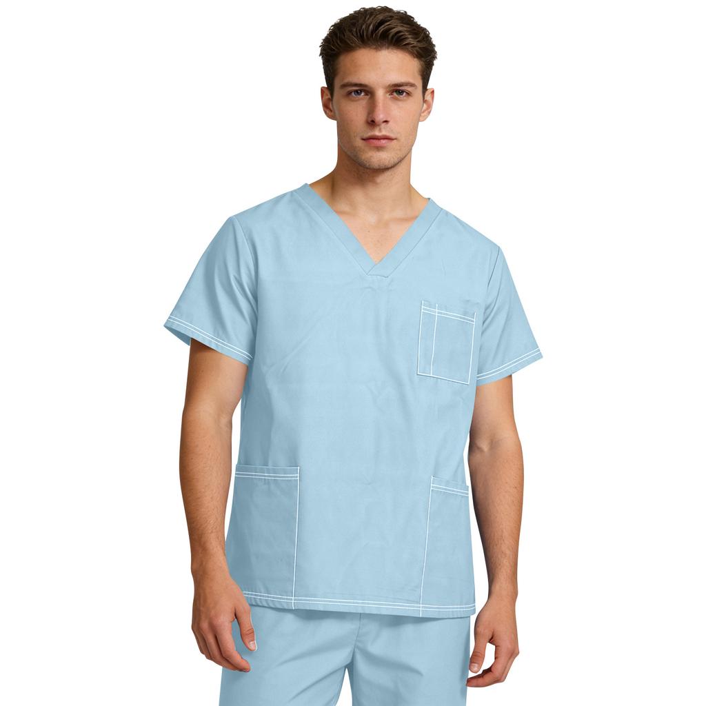 Uniforme da Assistente da Uomo a Scollo a V a Maniche Corte Lavabile a Mano
