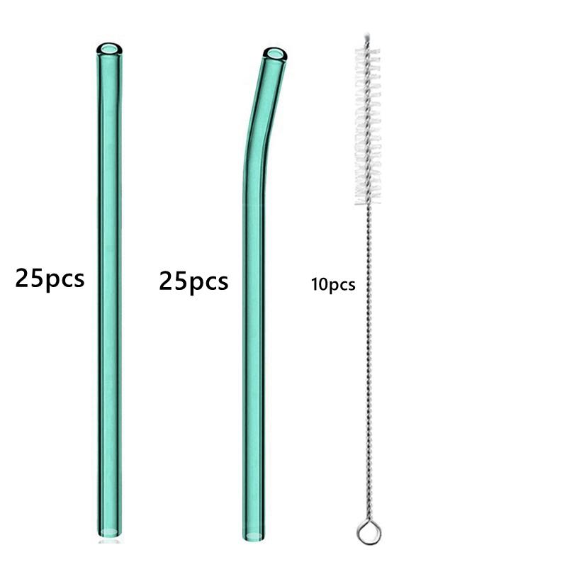 50PCS 20cm Reusable Straws Glass Drinking Straws Multi-color Eco-Friendly Straws for Cocktail Smoothies Bar Accessory Barware