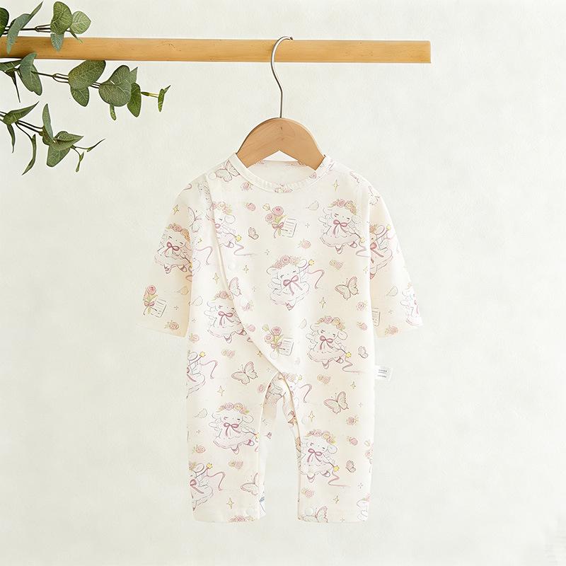 

Class A Tagless Double-Layer Cotton Bodysuit for Newborns - Stomach Protection, Close-Fitting Pajamas for Spring/Autumn Home Wear 80 CM