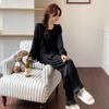 Spring and Autumn New Satin Silk Crew Neck Lace Long Sleeve Pants Pajamas Sexy Ice Silk Thin Two-piece Set