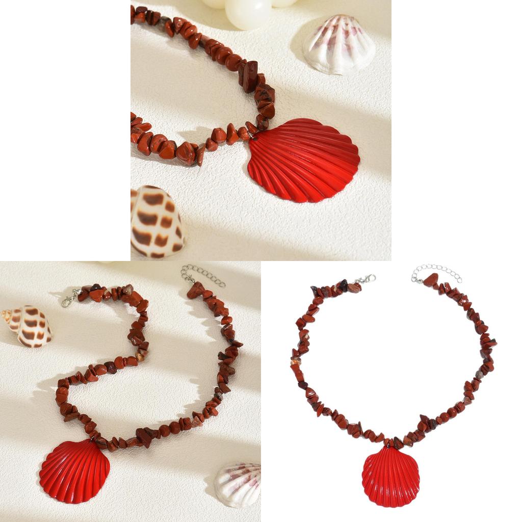 Bohemian Shell Pendant Necklace With Colorful Stones For Women Summer 2025