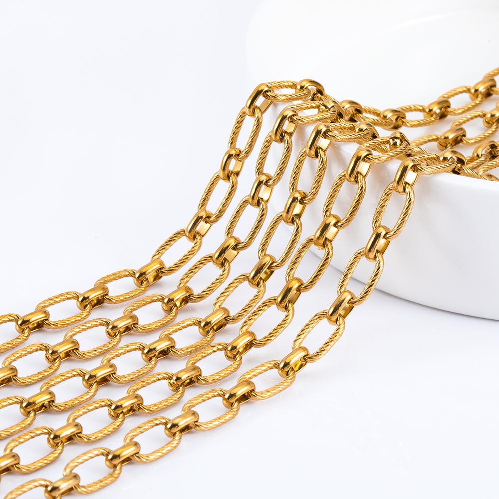 1M Gold Plated Frosted Square Punk Chains Stainless Steels Necklaces Oval Cross Chains Accessory DIY Men Bracelet Jewelry Making