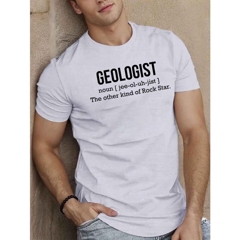 European Size Men'S Casual Geologist Graphic Tee, 100% Cotton Crew Neck Short Sleeve T-Shirt, Slight Stretch Knit Fabric, Regular Fit Summer Top