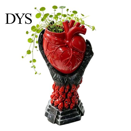 Personalized Window Display Hand Holding Human Heart Organ Vase, Gothic Anatomical Shaped Niche Style Ornament Spooky Halloween Desktop Flower Pot for