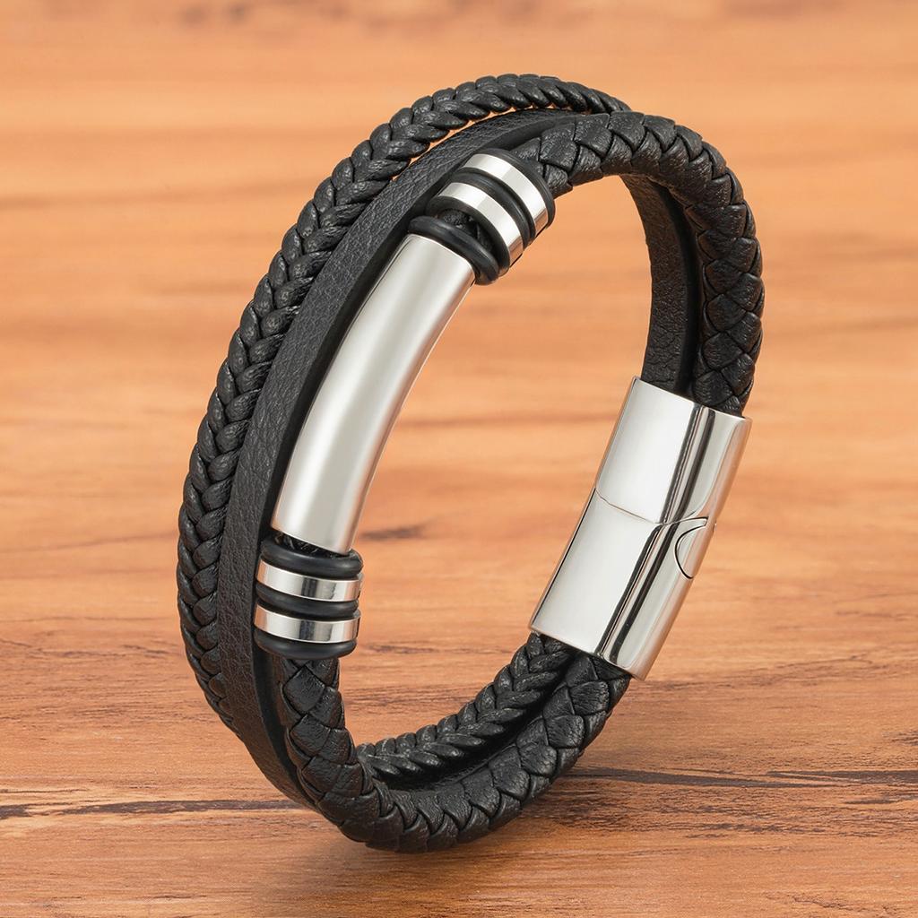 Stainless Steel Leather Bracelet for Men Jewelry Bracelets Gift Boys