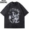 2025 Men Streetwear HipHop T Shirt Oversized Retro Vintage Cross Pigeon Graphic T Shirt Washed Black Tshirt Harajuku Tees Cotton