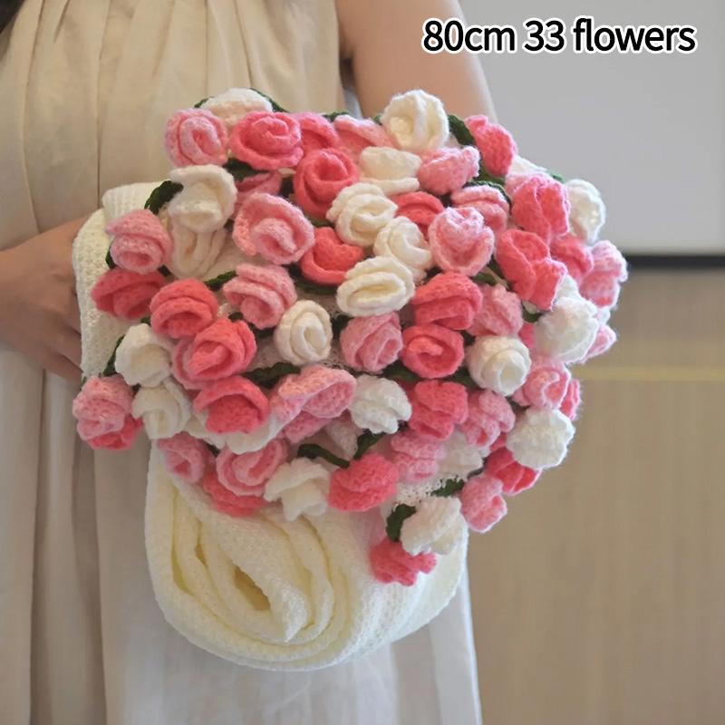 60/80/100cm Crochet Flower Bouquet Blanket Artificial Flowers Blanket Bouquet of Rose Blankets Home Decorations Christmas Gifts