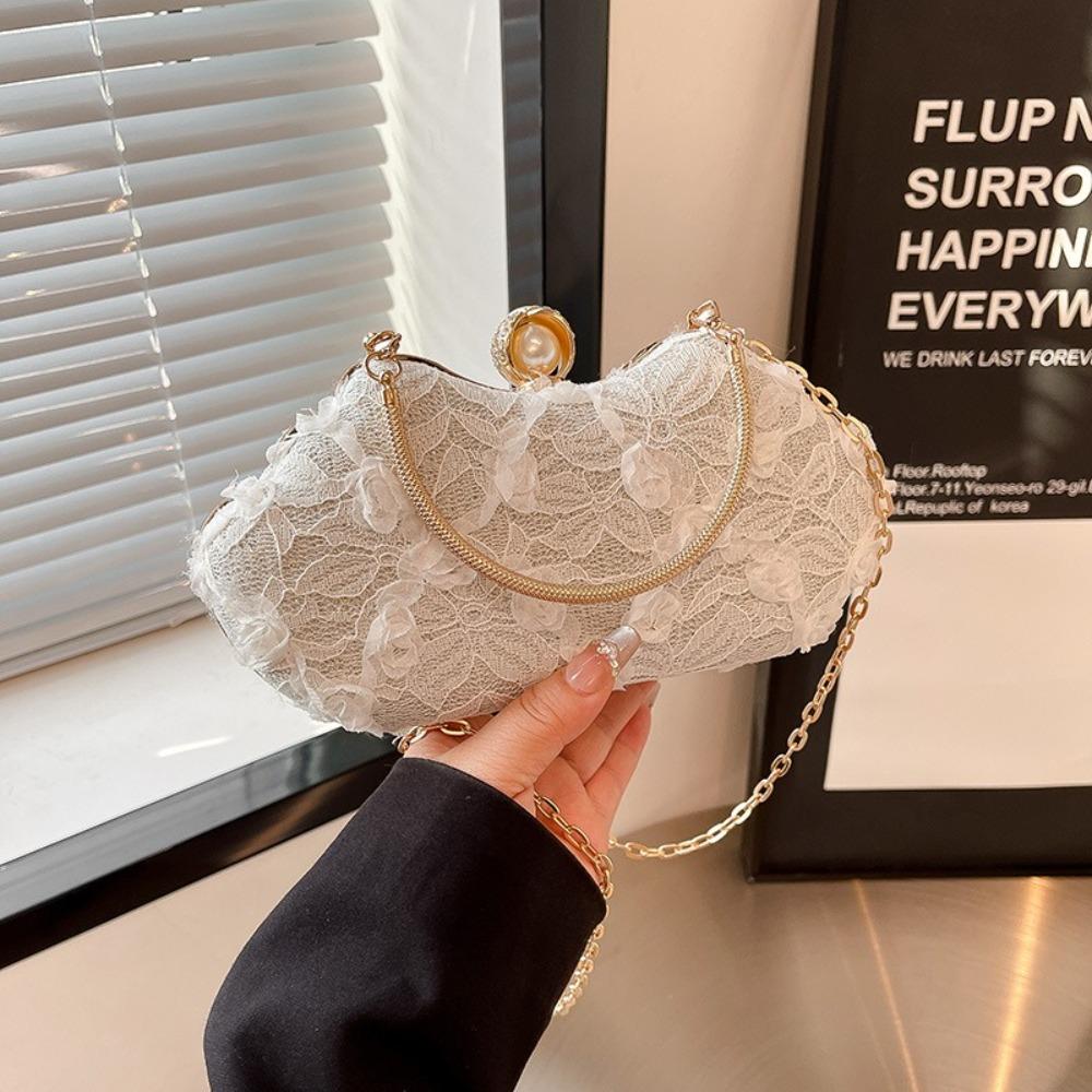 Luxury Polyester Lace Flower Bag Lace Flower Banquet Bag Clutch Handbag Women