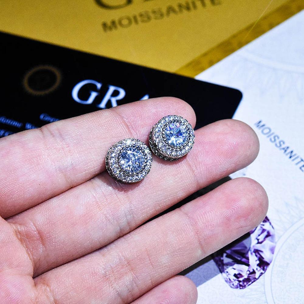 Women's 2 Carat Round Moissanite Stud Earrings D Color Full Diamond Classic Style