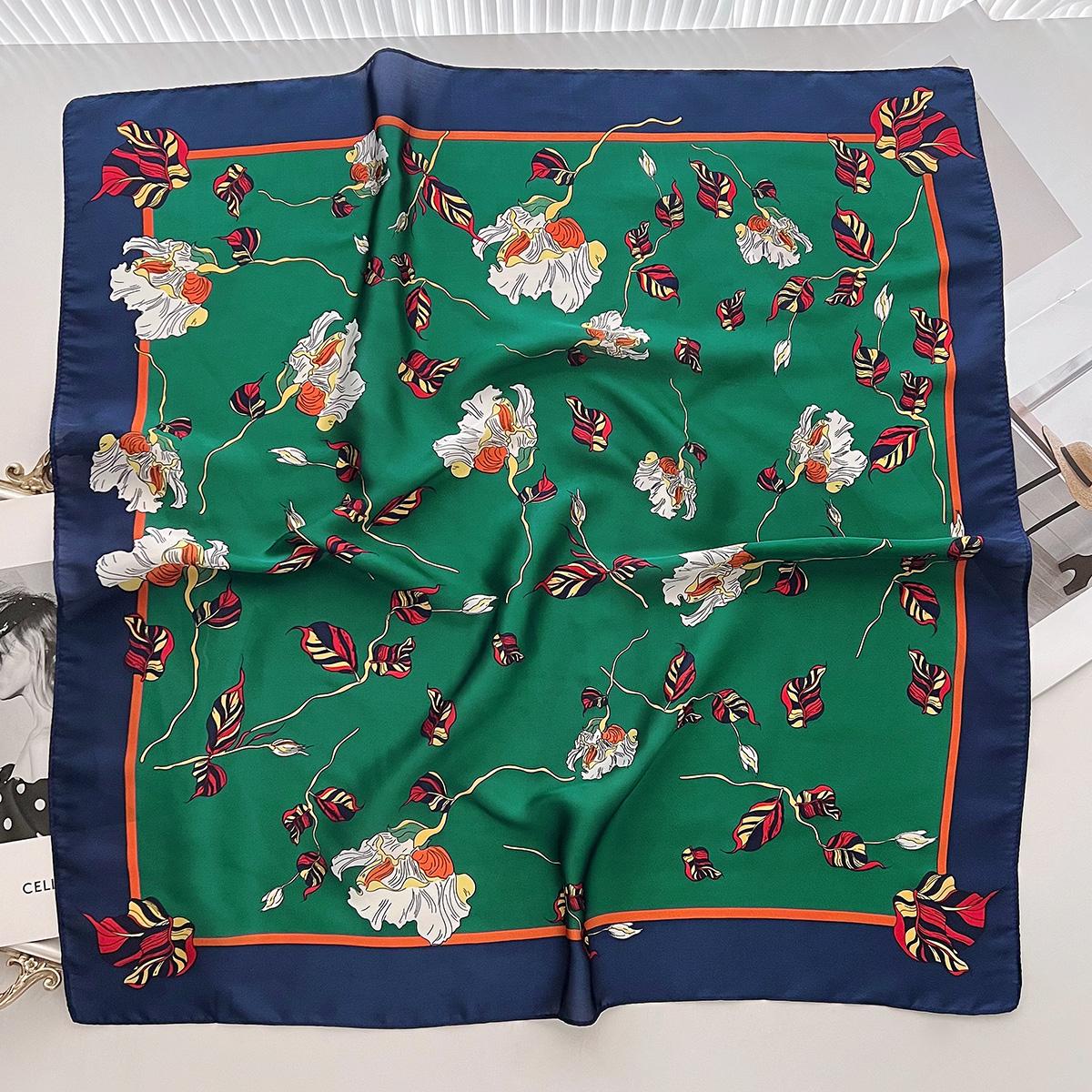 

Темно-синие растения, цветы, летнее женское украшение, завязанная сумка, шарф, свежий зарубежный стиль, шарф из искусственного шелка 70 см 66cm