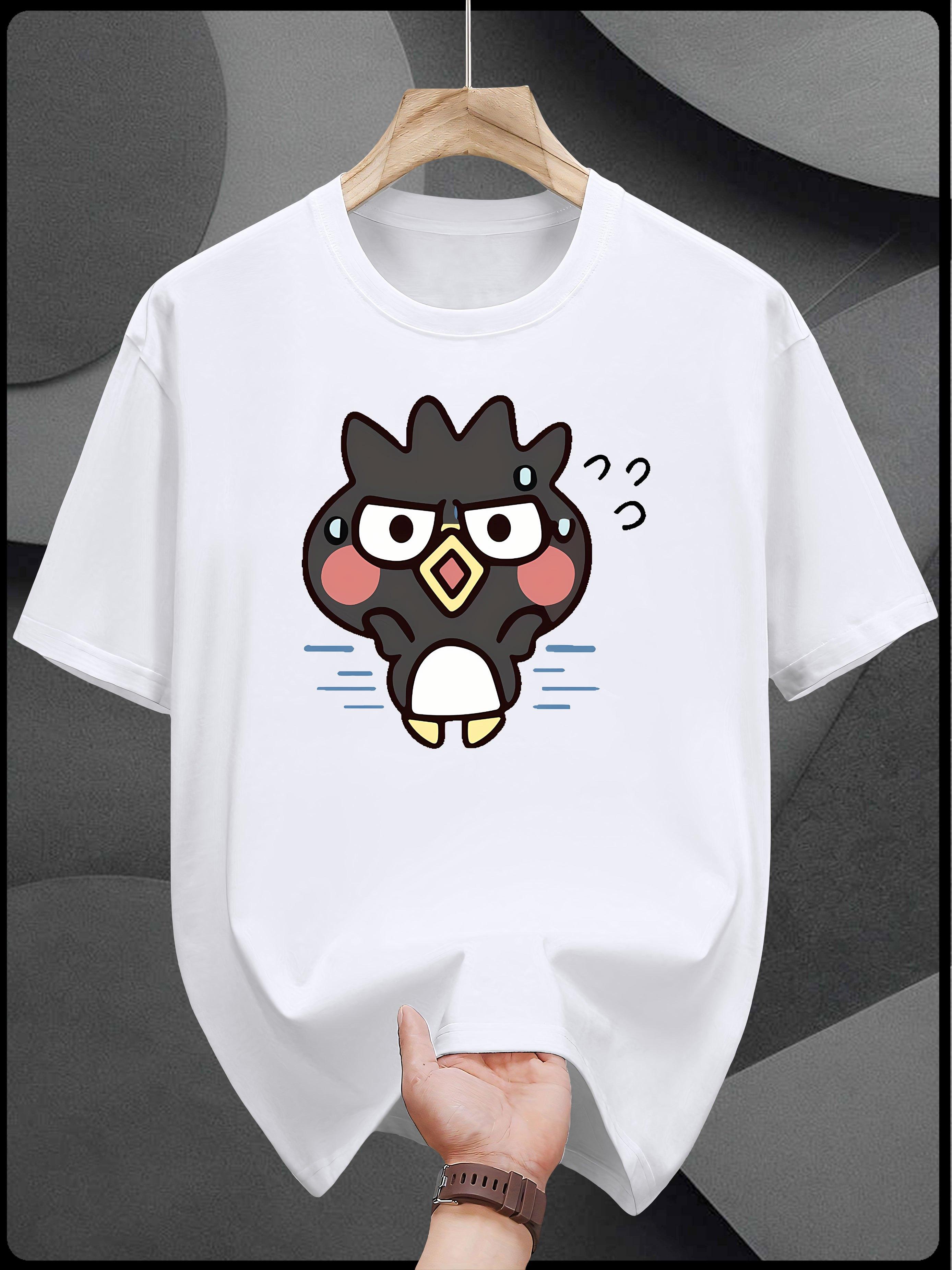Heavyweight 200gsm Cotton T-shirt - White Crew Neck Tee with Cute Penguin XL