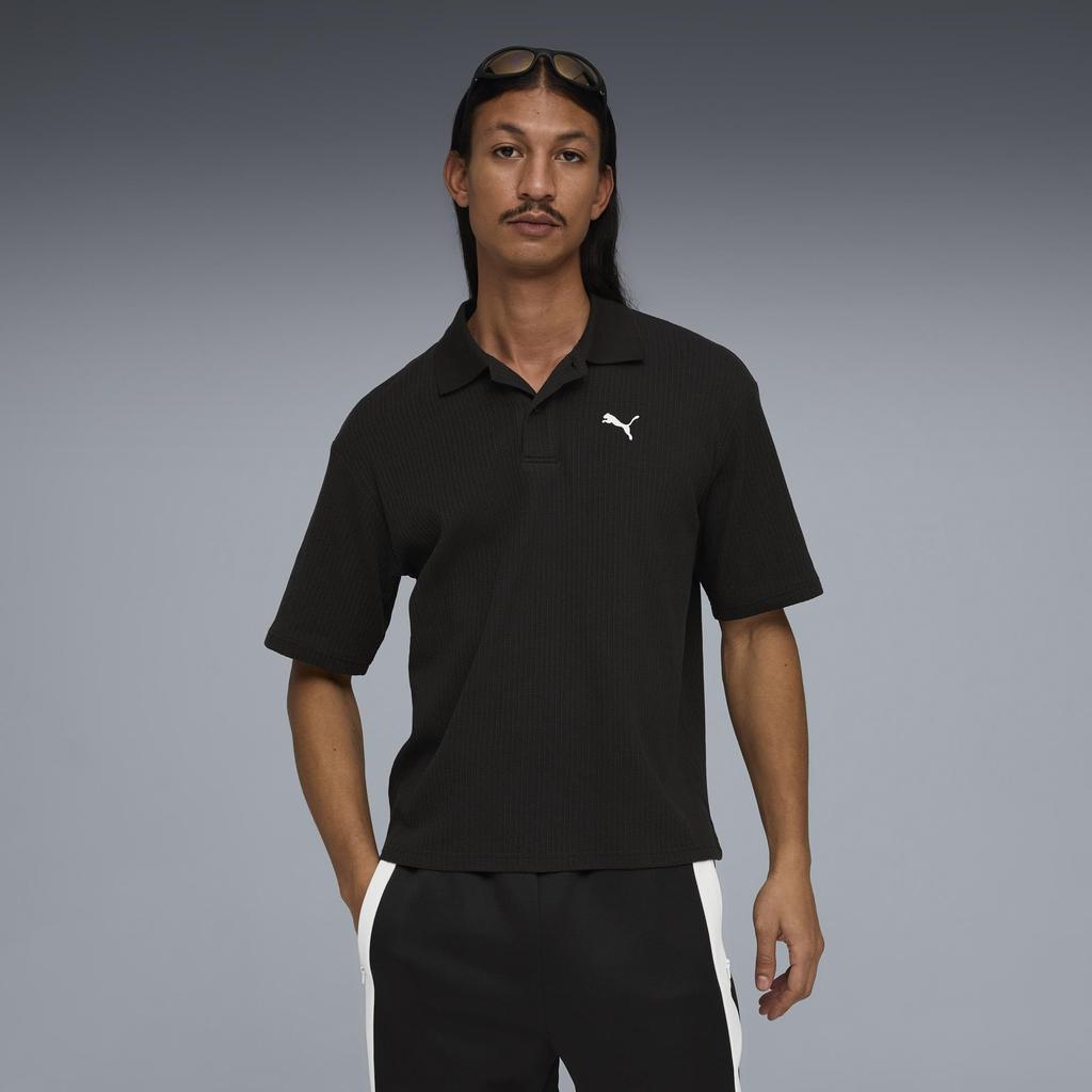 Casual WARDROBE ESS Boxy Waffle Polo Shirt 636807 Black [Puma] Men's (01)