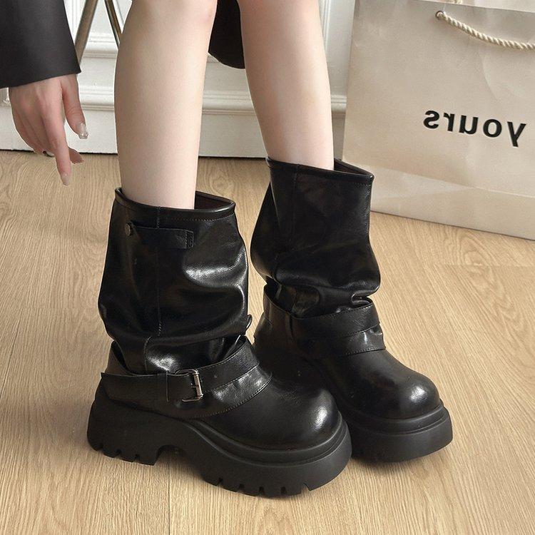 

[youshilai] American retro thick-soled heightening trouser boots 2025 autumn versatile German medium tube Martin boots 35