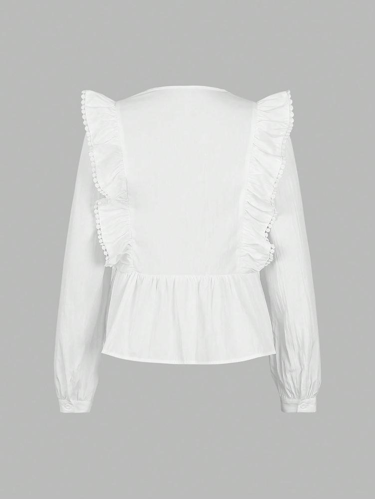 2026 Autumn Women's Casual Lace Patchwork Ruffle Long Sleeve Top