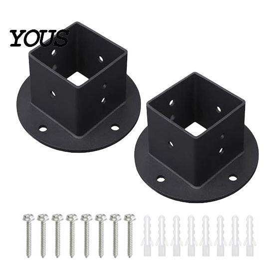 Wood Post Support 2" x Square Base, Heavy Duty Floor Flange Deck Fence Repair Bracket for 2 Inch Post, Railing, Porch Handrails, Mailbox Railing Mount