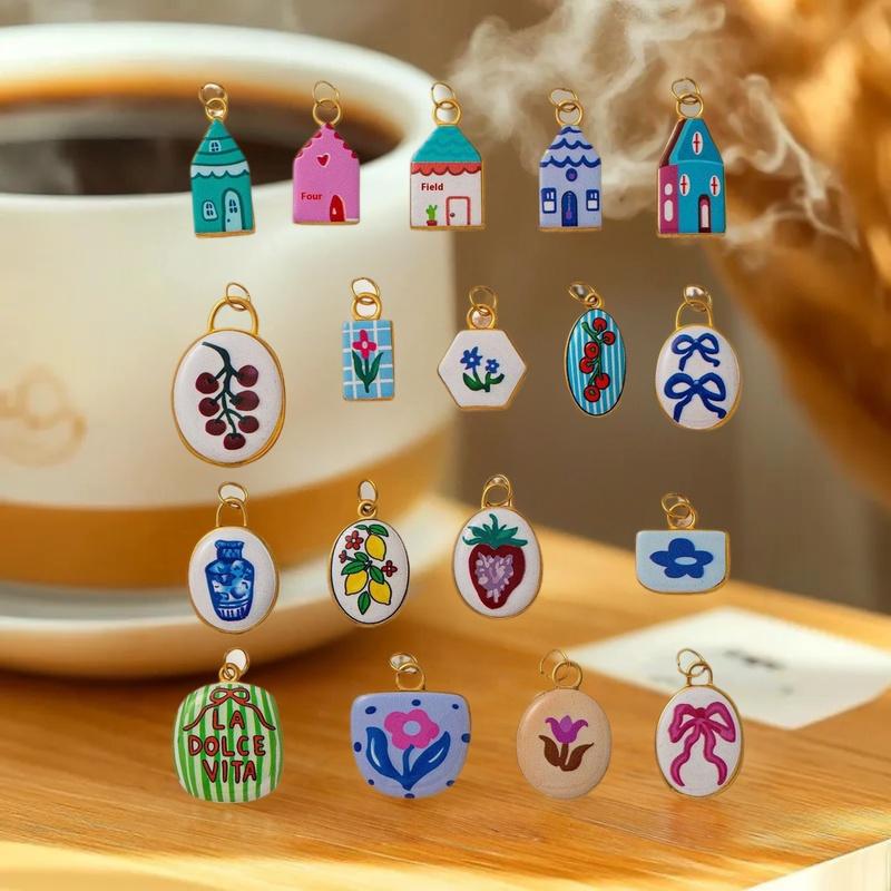 Elegant Floral House Print Pendant; Ideal for DIY Jewelry Projects, Necklace, Earring Accessories.