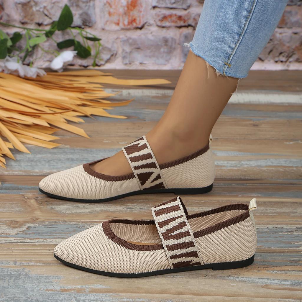 Modische Ballerinas Damen Frühling Herbst Lässig Strick Slip-on Niedrige Absätze Spitzschuhe für Frauen Freizeitschuhe Frau Übergröße
