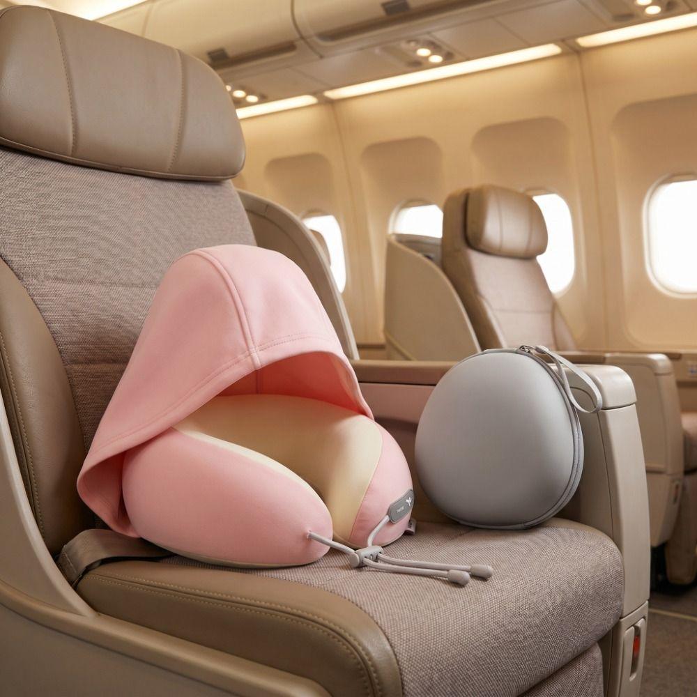 Ice Silk Hooded Neck Pillow Soft U-Shaped Pillow 360° Full Support Travel  Pillow  Airplane