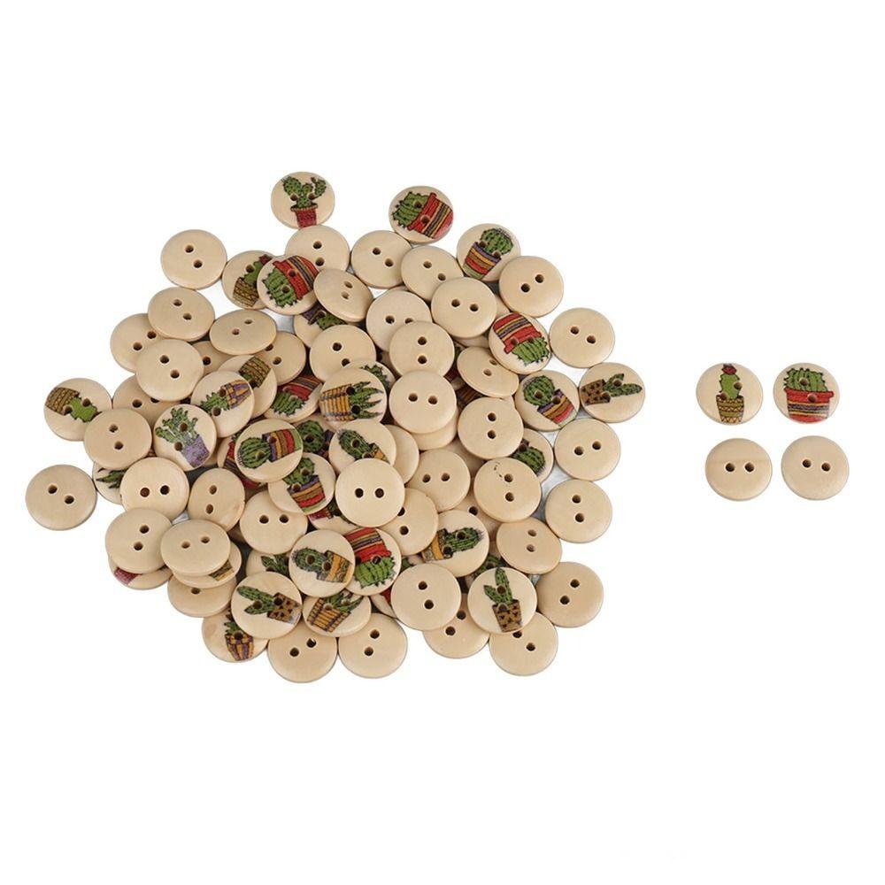 100pcs Mixed Color Decorative Wooden Buttons 2 Holes Mixed Printing Buttons DIY Projects