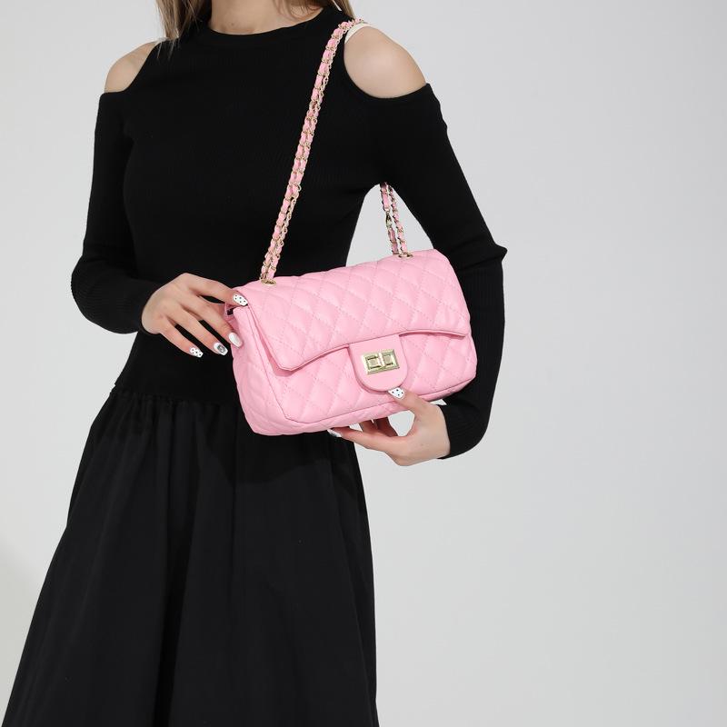 2024 Módní Argyle Vyšívaná Texturovaná Dámská Crossbody & Taška přes rameno - Velká kapacita, Ručně vyráběný řetízkový design