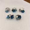Rhinestone Turquoise Rings Stackable Western Geometric Ring Fashion Glass Flower Ring  Jewelry