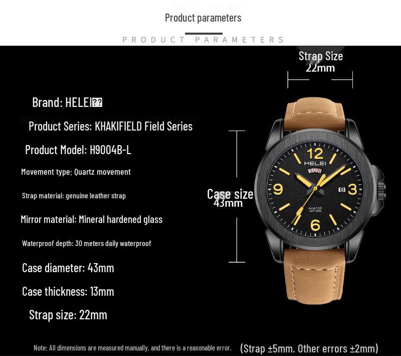 Hot-Selling Men's Fashion Quartz Watch: Waterproof, Luminous, Genuine Leather Strap