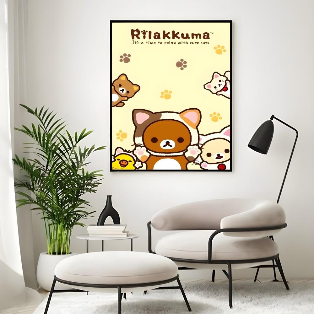 Uroczy Kreskówkowy R-Rilakkuma Plakat Anime Samoprzylepny Druk na Ścianę Wodoodporny Wystrój Estetyczny do Domu Salon Sypialnia Bar Korytarz