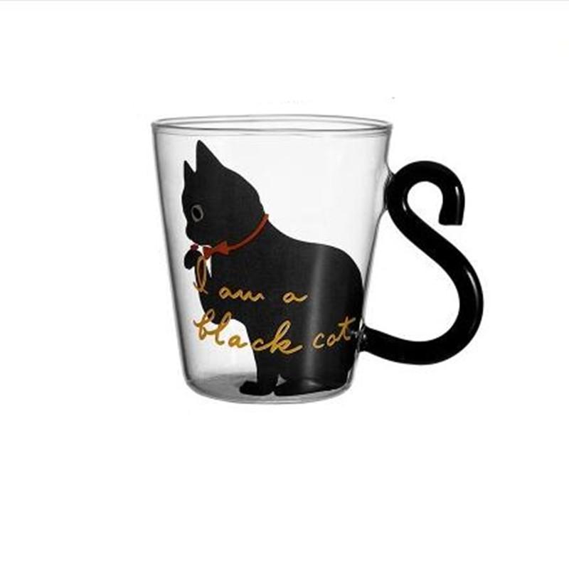 250 ml Cute  Black Cat Glass Coffee Mug Set Handgrip Animal Shaped Milk Water Juice Mugs Tea Cup Japanese Style Kawaii Gift Home