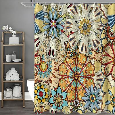 Colorful Retro Hippie Flower Shower Curtain, Bathroom Decoration Shower Curtain, Waterproof Shower Curtain with Hooks